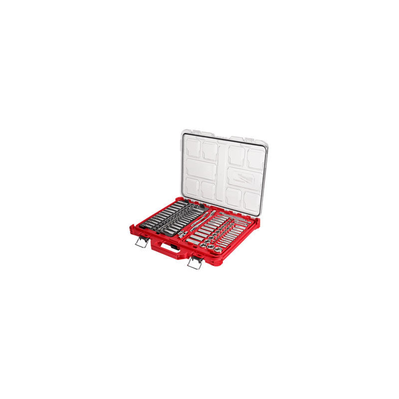 48-22-9486 Juego de 106 piezas de llave de trinquete y dados con boca de 1/4? y 3/8? con organizador de perfil bajo PACKOUT™ – S